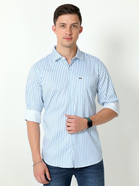 Urbaro Lt.Blue Full Sleeve Stripes Shirt 22USH0832