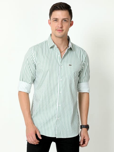 Urbaro Lt.Green Full Sleeve Stripes Shirt 22USH0831