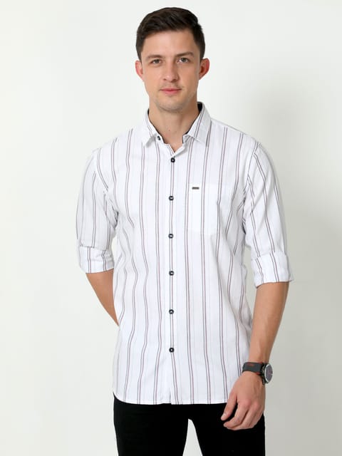 Urbaro White Full Sleeve Stripes Shirt 22USH0792
