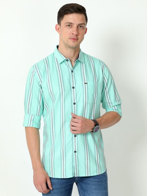 Urbaro Lt.Green Full Sleeve Stripes Shirt 22USH0790