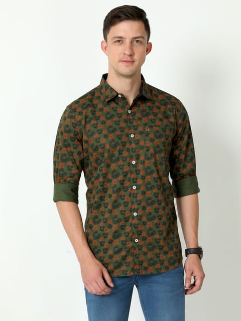 Urbaro Olive Full Sleeve Print Shirt 22USH0782