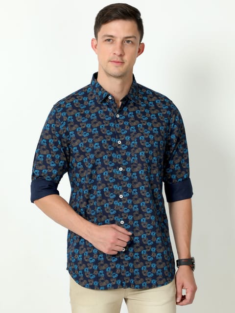 Urbaro Navy Full Sleeve Print Shirt 22USH0781