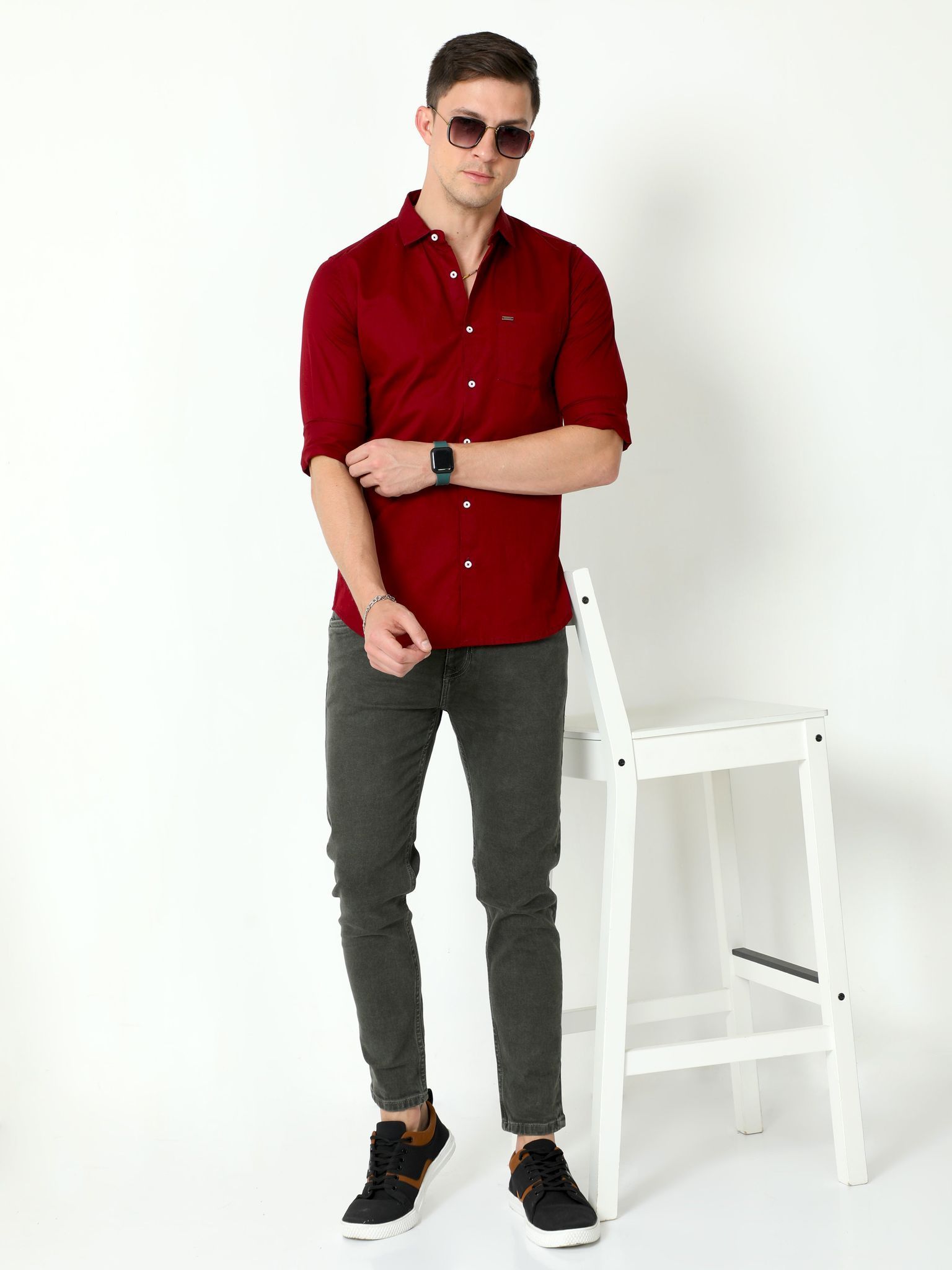 Urbaro Maroon Full Sleeve Plain Shirt 22USH0486