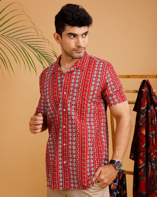 Tropical Red Half Sleeve Print Shirt 22USH1107