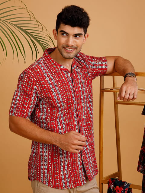 Tropical Red Half Sleeve Print Shirt 22USH1107