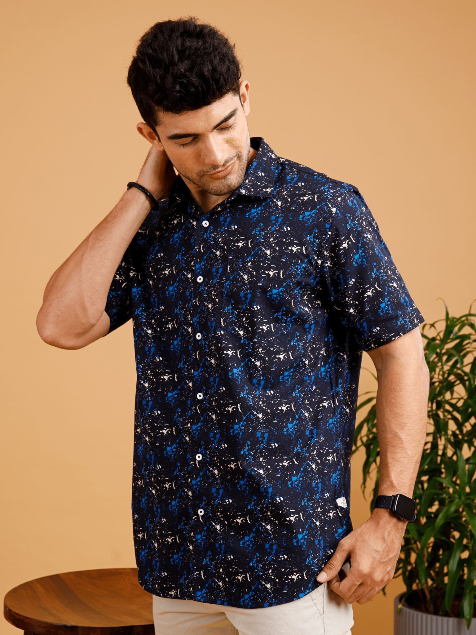 Tropical Black Summer Print Shirt 22USH1097