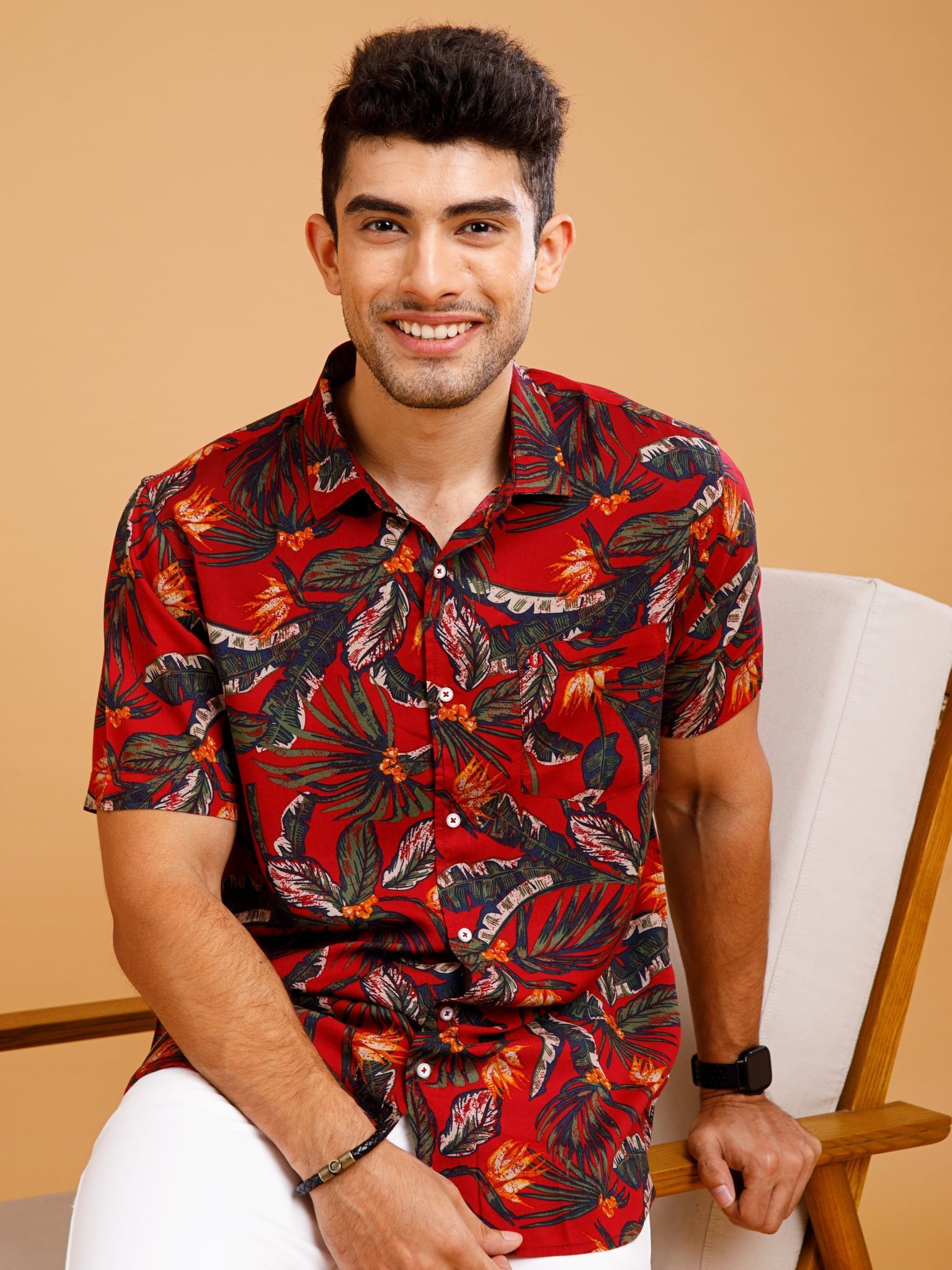 Tropical ECOVERO Maroon Print Shirt 23USH1730