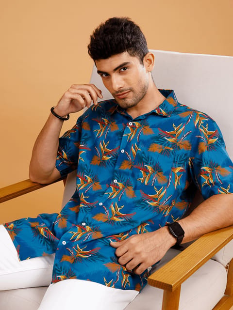 Driftwood Floral Blue Print Shirt 22USH1094