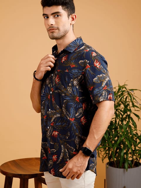 Tropical ECOVERO Navy Print Shirt 22USH1093