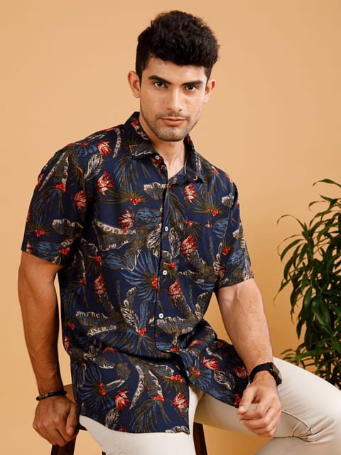 Tropical ECOVERO Navy Print Shirt 22USH1093