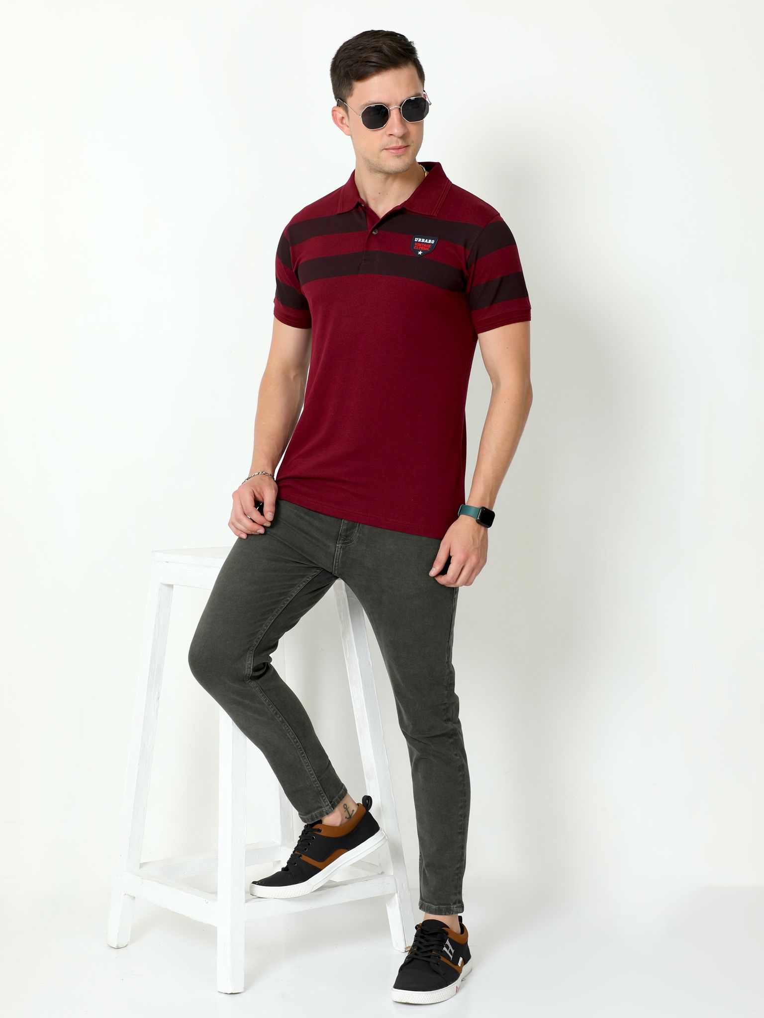 Urbaro Burgundy Half Sleeve Polo T-shirt 22UTS0022