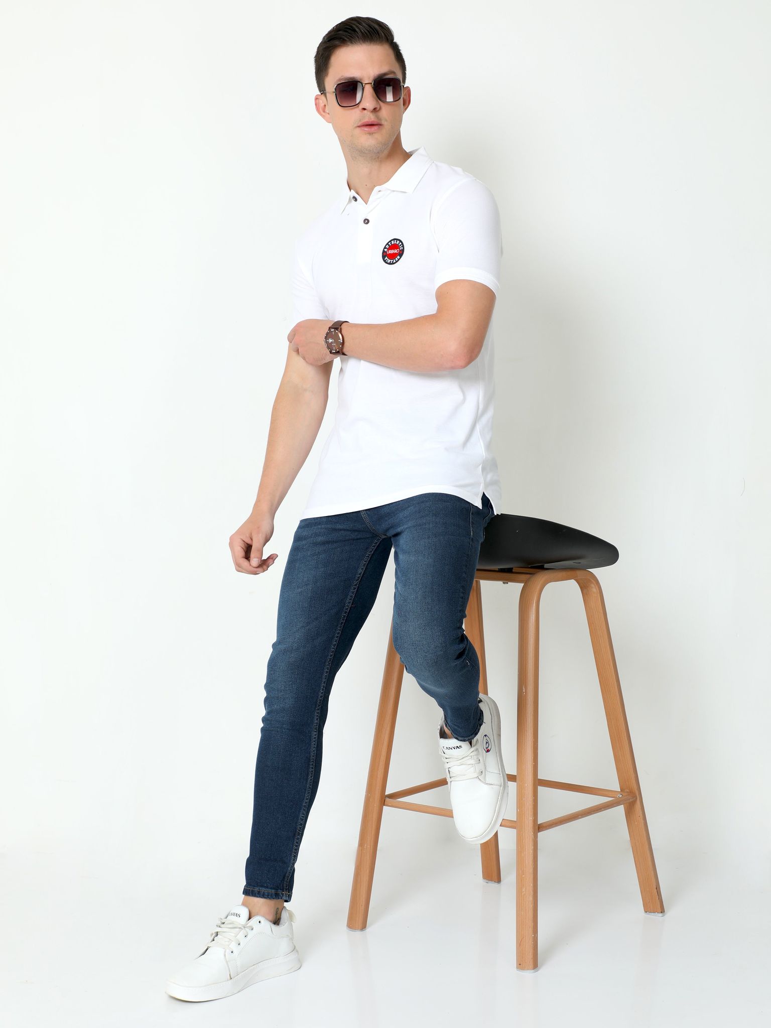 Urbaro White Half Sleeve Polo T-shirt 22UTS0021