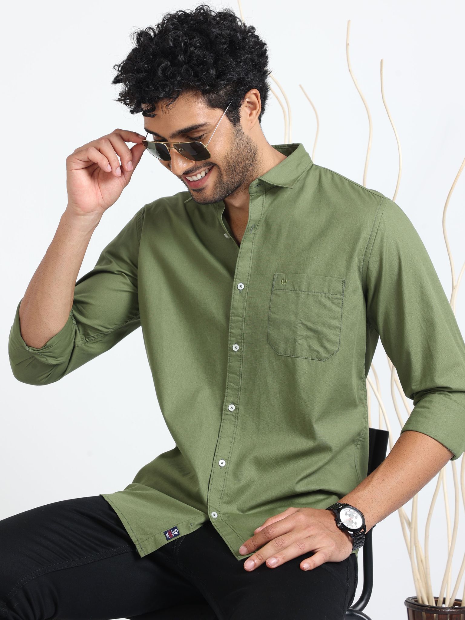 Olive Plain shirt 23USH1175