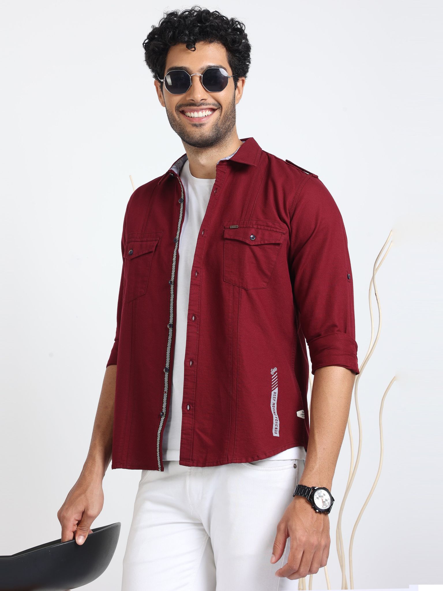 Burgundy Double Pocket Overshirt 23USH1287