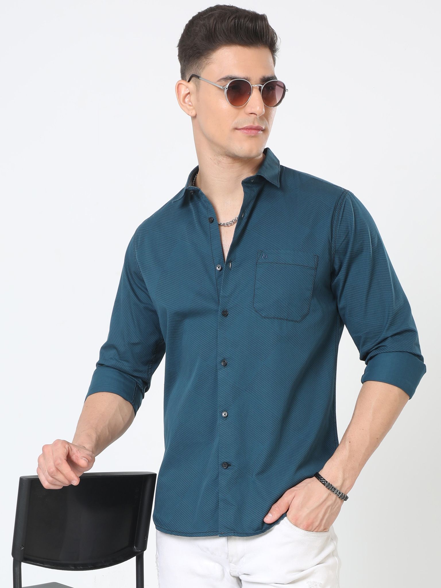 Aqua Blue Full Sleeve Plain Shirt 23USH1441