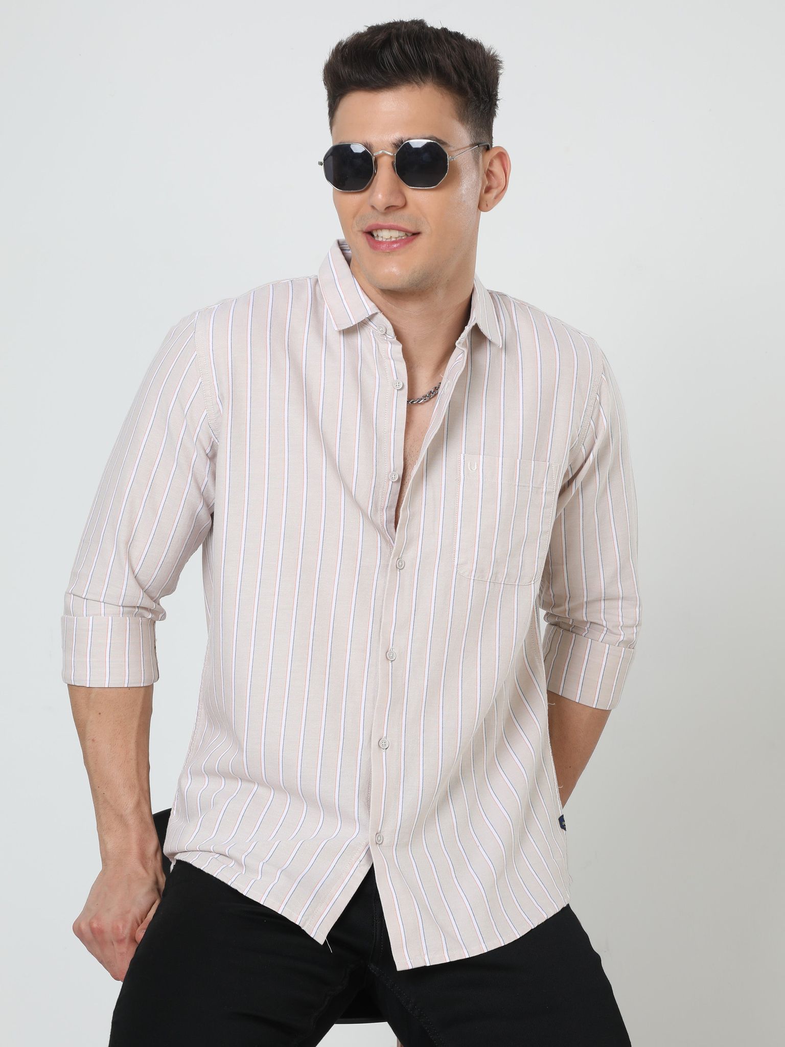 Beige striper Full Sleeve Shirt 23USH1484