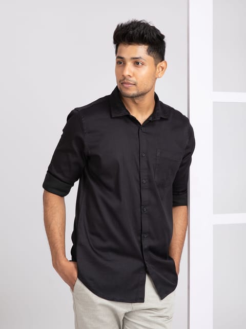 Black 2-way stretch Plain Shirt 23USH1325