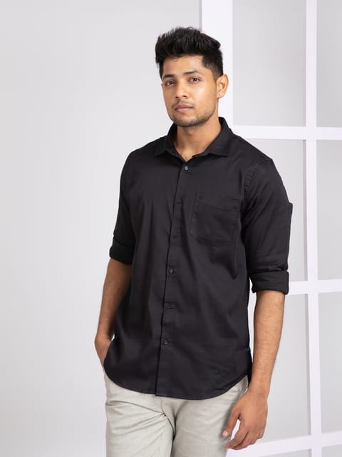 Black 2-way stretch Plain Shirt 23USH1325