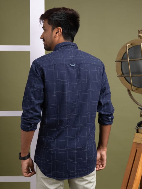 Midnight Blue Geometric Dobby Shirt 23USH1340