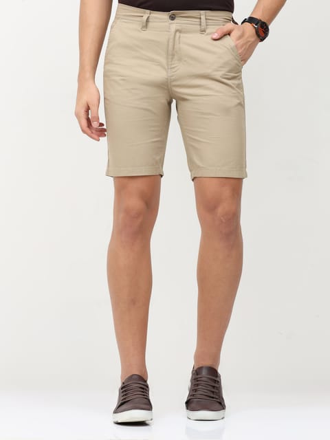 Beige Plain Shorts 21USS0015