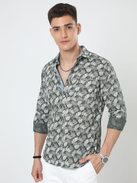 Olive Full Sleeve Print Shirt 23USH1394