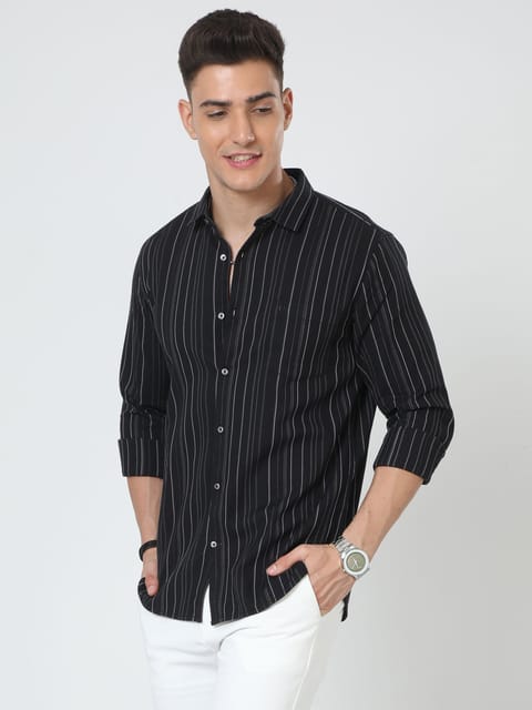 Black Full Sleeve Stripes Shirt 23USH1442