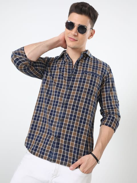 Brown Full Sleeve Checked Shirt 23USH1372