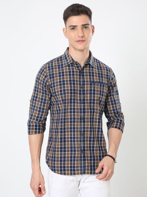 Brown Full Sleeve Checked Shirt 23USH1372