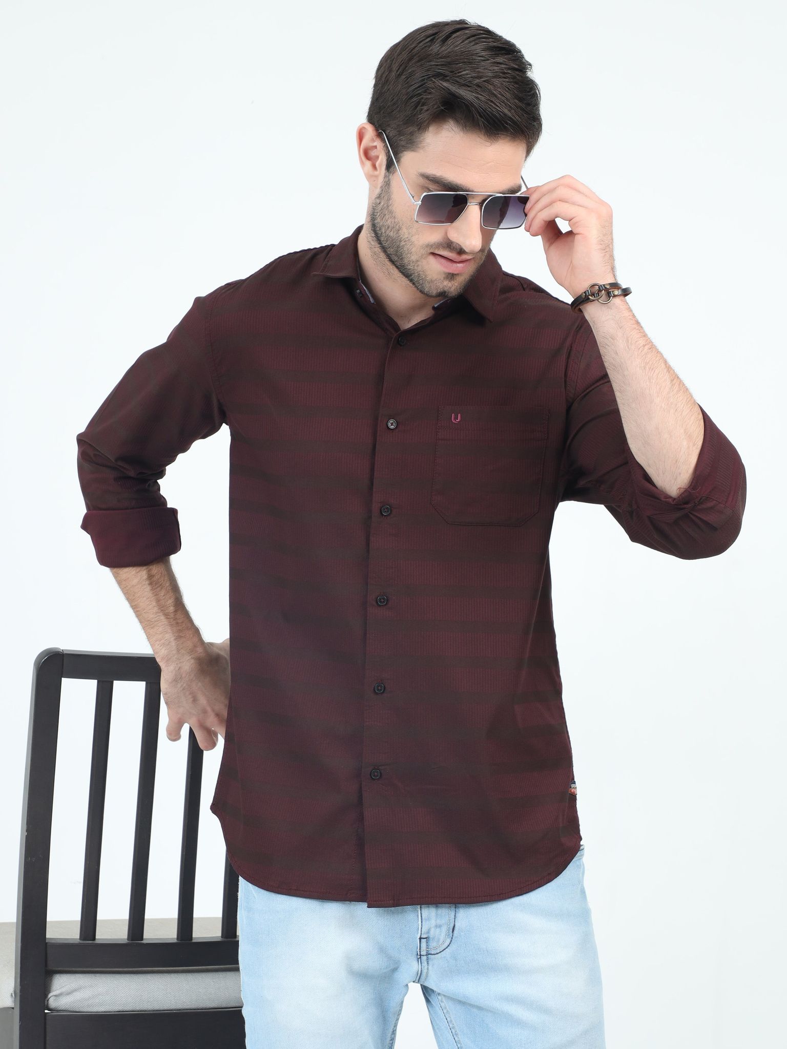 Urbaro Edge Slim Brown Stripe Shirt 23USH1749