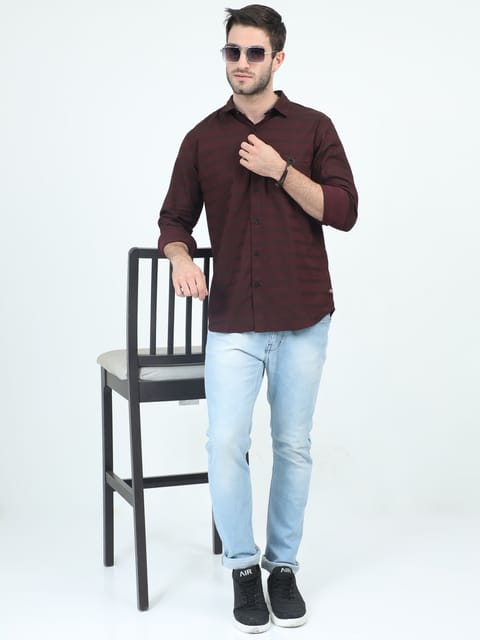 Urbaro Edge Slim Brown Stripe Shirt 23USH1749