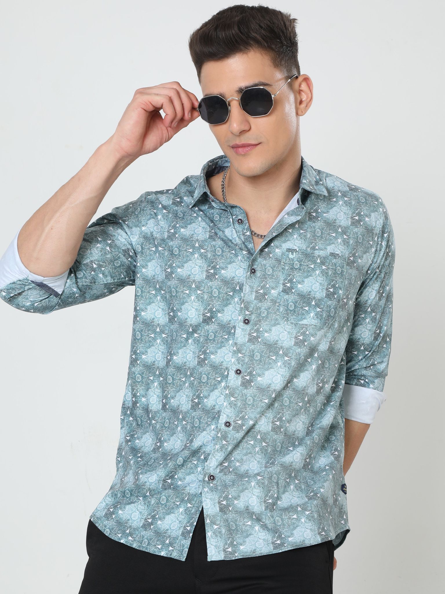 Green Full Sleeve Print Shirt 23USH1329