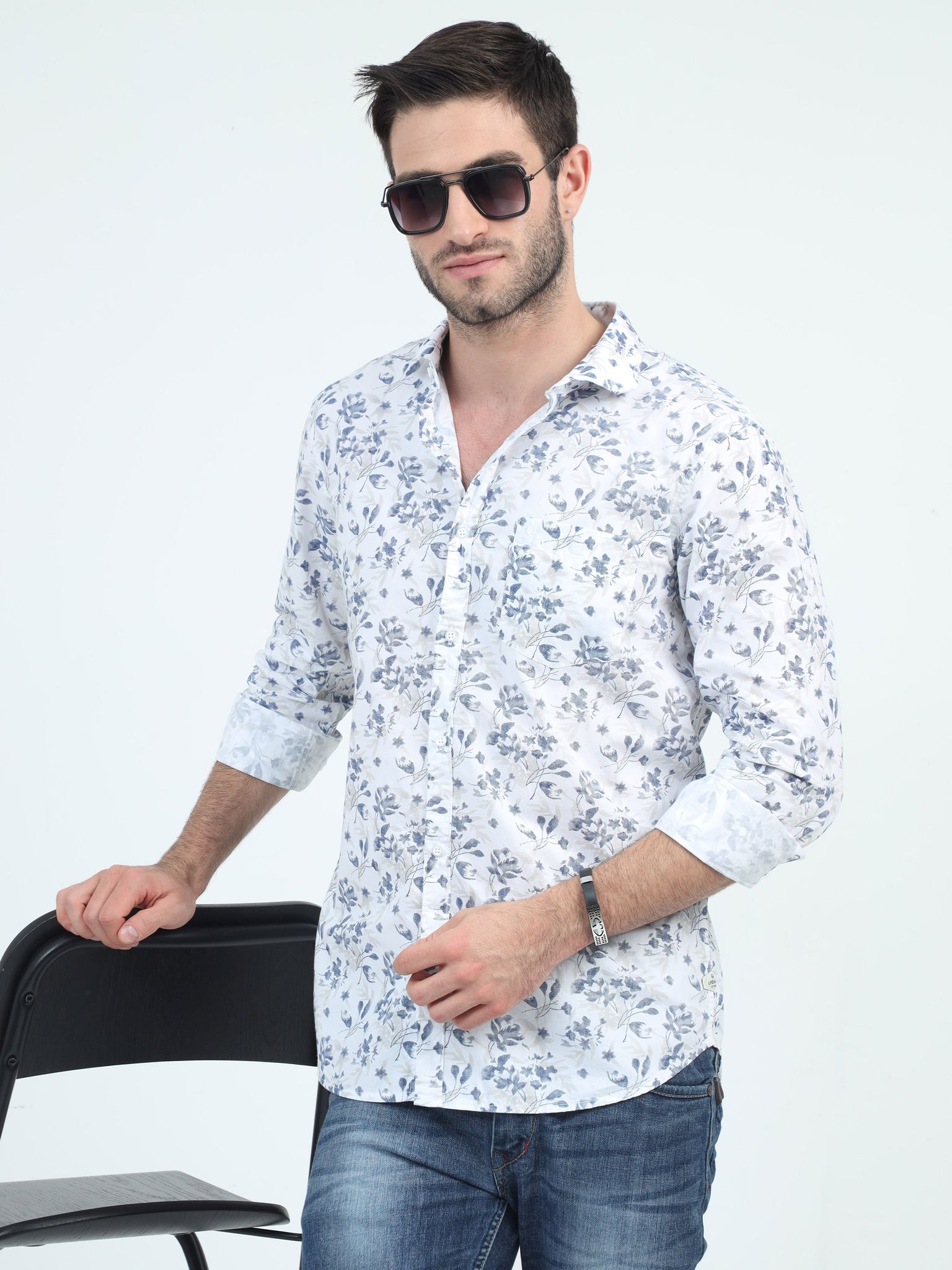 Floral Fusion Men's Statement White Shirt 23USH1562