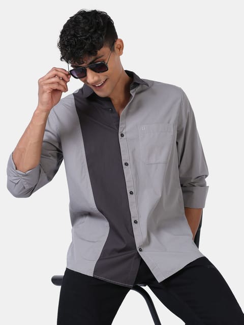 Effortless Statement color block shirt-Grey 23USH1651