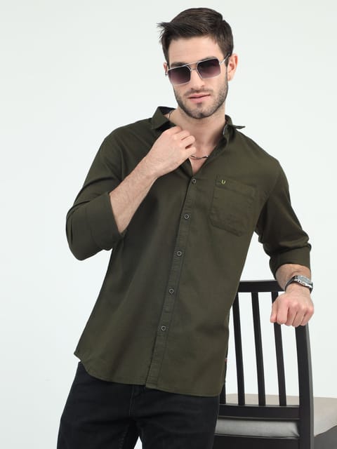 Olive Aura Attire Plain Shirt 23USH1754