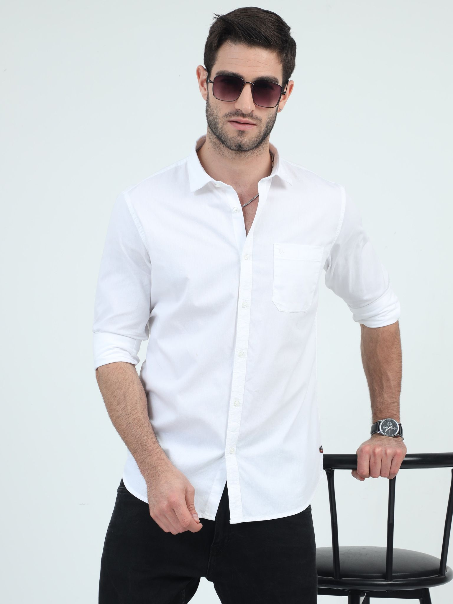 Cotton Cloud Cascade Plain Shirt 23USH1761