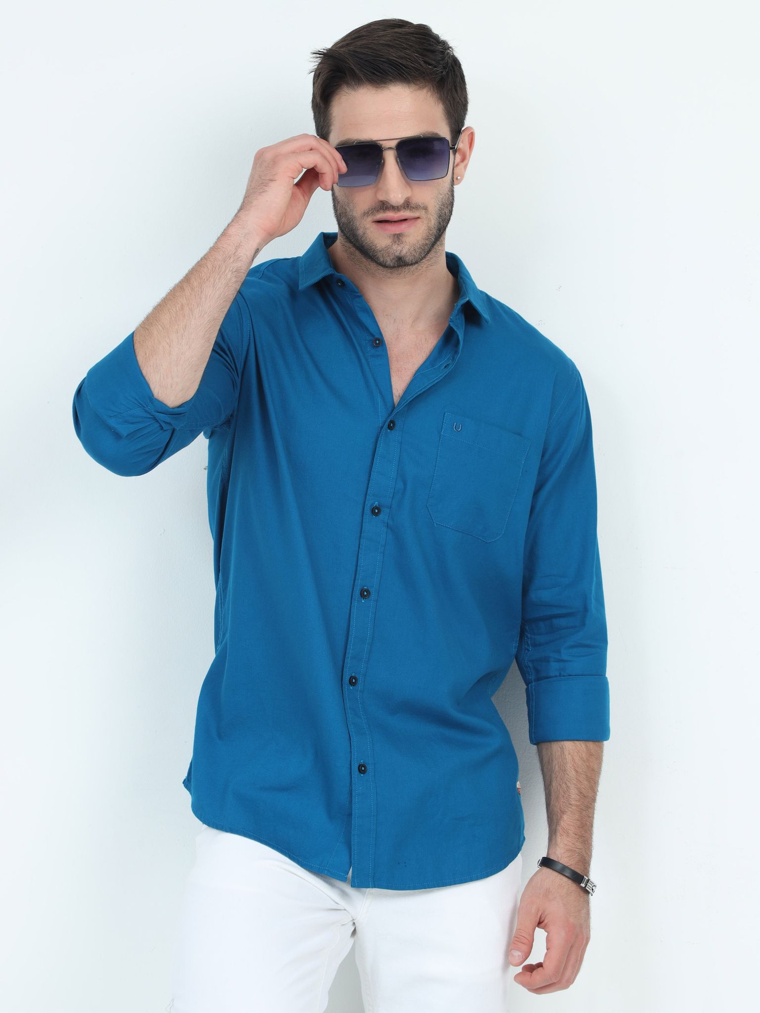 Structured City Style Solid Blue Shirts 23USH1683