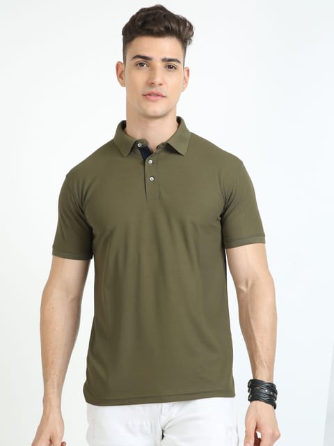 Olive Green Men's Polo Plus Size T-shirt
