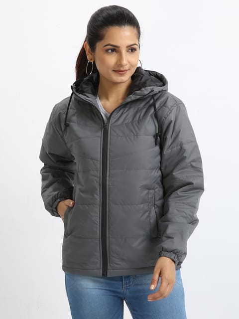 Dove Grey Bomber Jacket with Hood