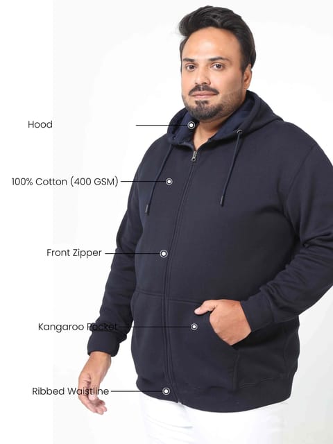 Plus Size Navy Blue Zipper Hoodie