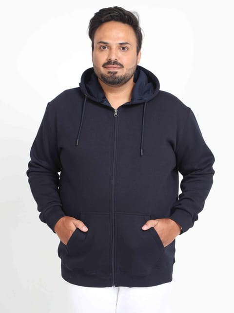 Plus Size Navy Blue Zipper Hoodie