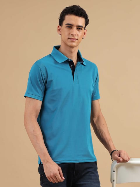 Sea Blue Plus Size Men's Polo T-shirt