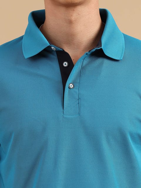 Sea Blue Plus Size Men's Polo T-shirt