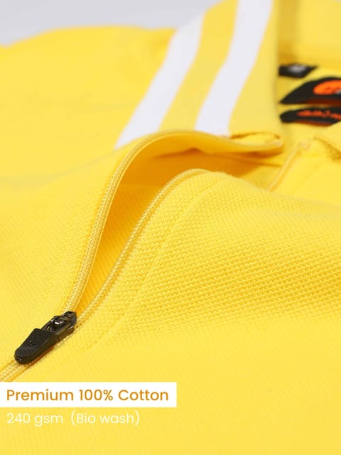 Plus Size White Striped Collar Lemon Yellow Pure Cotton Polo