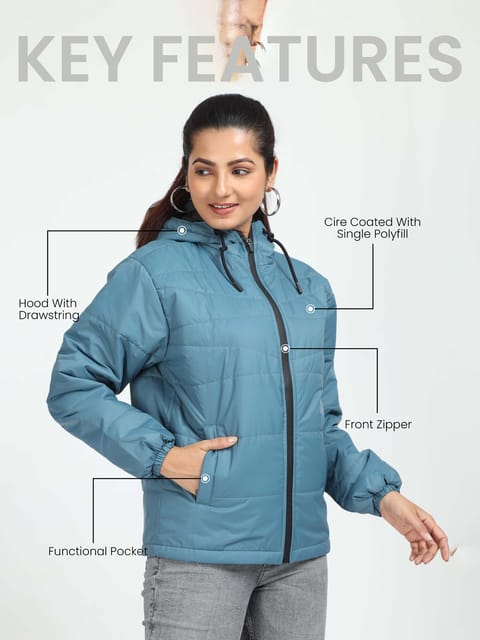 Women Air Force Blue Bomber Jacket with Hood