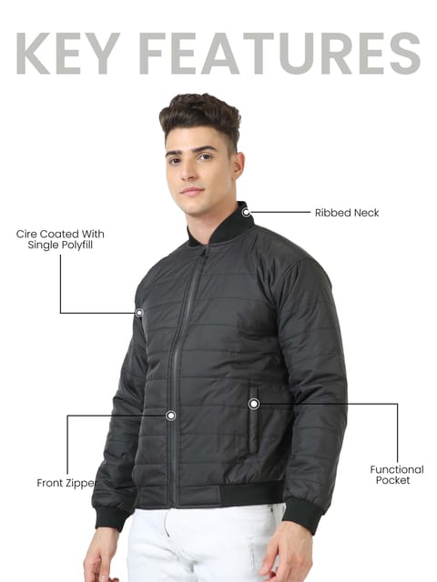 Men Black Bomber Rib Style Jacket