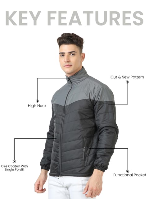 Men Grey-Black Bomber Jacket