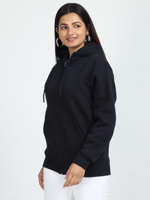 Women Navy Blue Zipper Hoodie