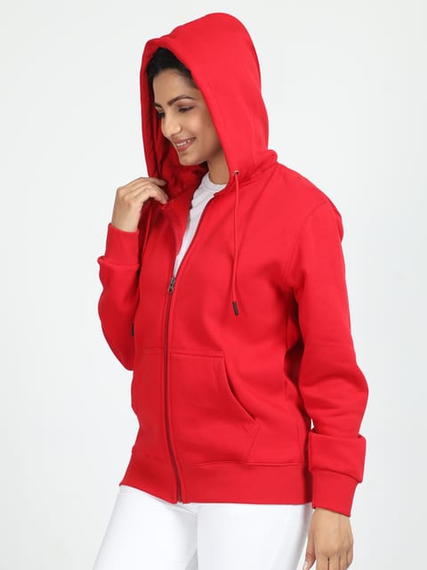 Women Red Zipper Hoodie