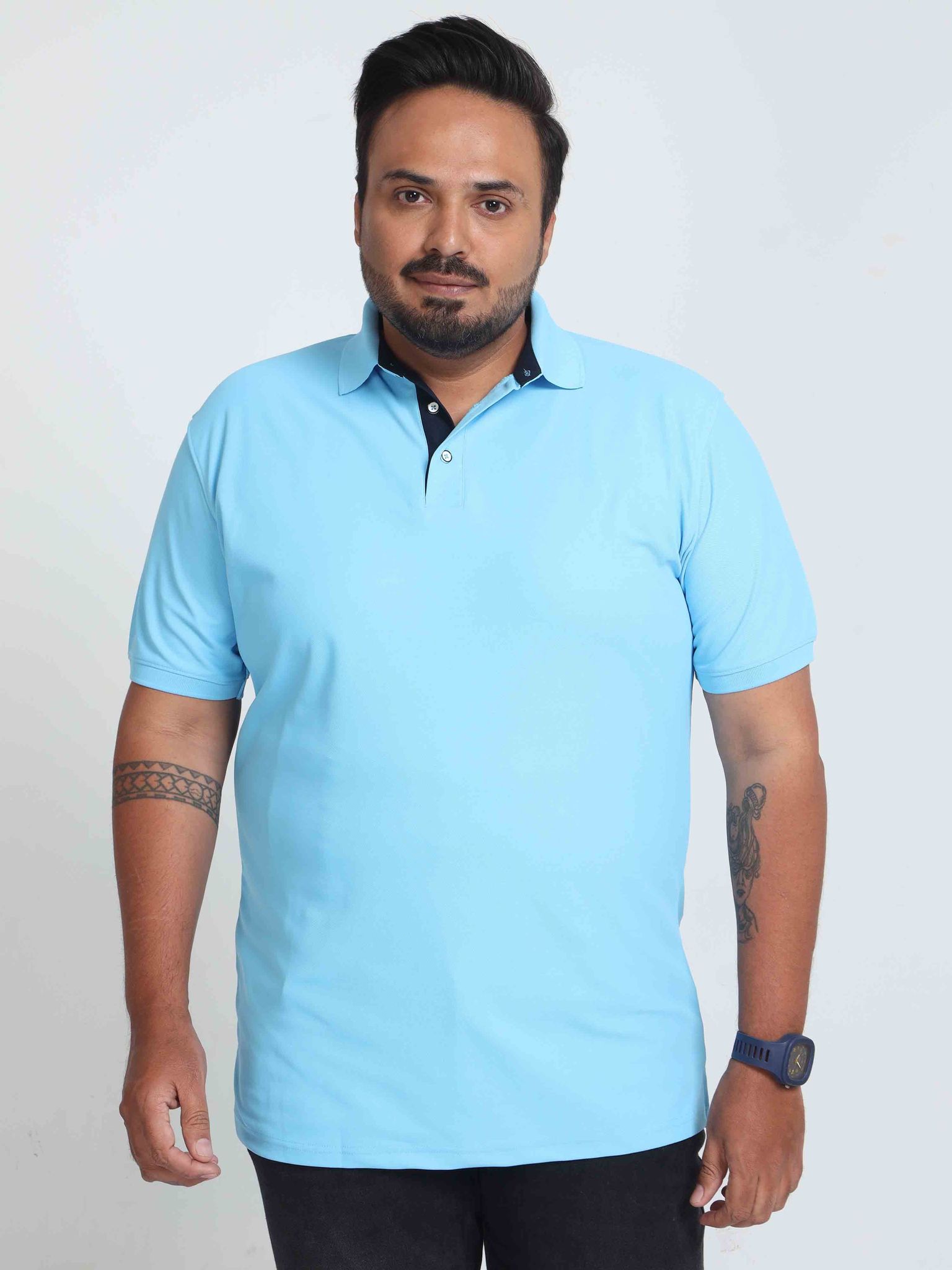 Plus Size Sky Blue Men's Polo T-shirt