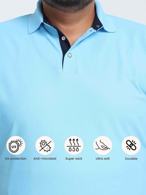 Plus Size Sky Blue Men's Polo T-shirt